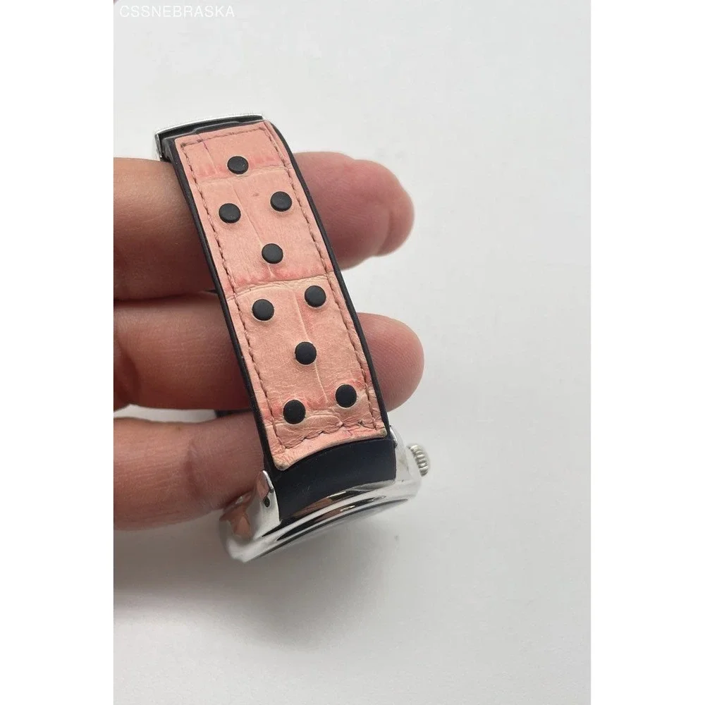 Genuine Officina‎ Del Tempo Pink Women's Watch Leather Black Rubber Band Date